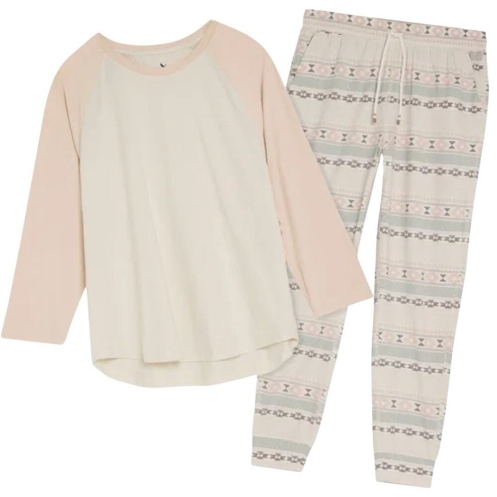 Eddie Bauer Women's Cream and Pink Pajama Set Size 2X NWT - Picture 2 of 7